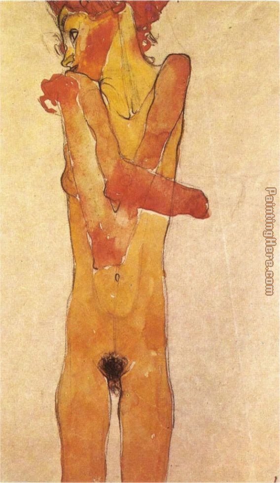 Nude teenager 1910 painting - Egon Schiele Nude teenager 1910 art painting